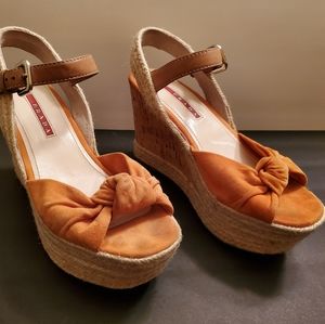 Prada Peonia orange suede wedges size 6.5